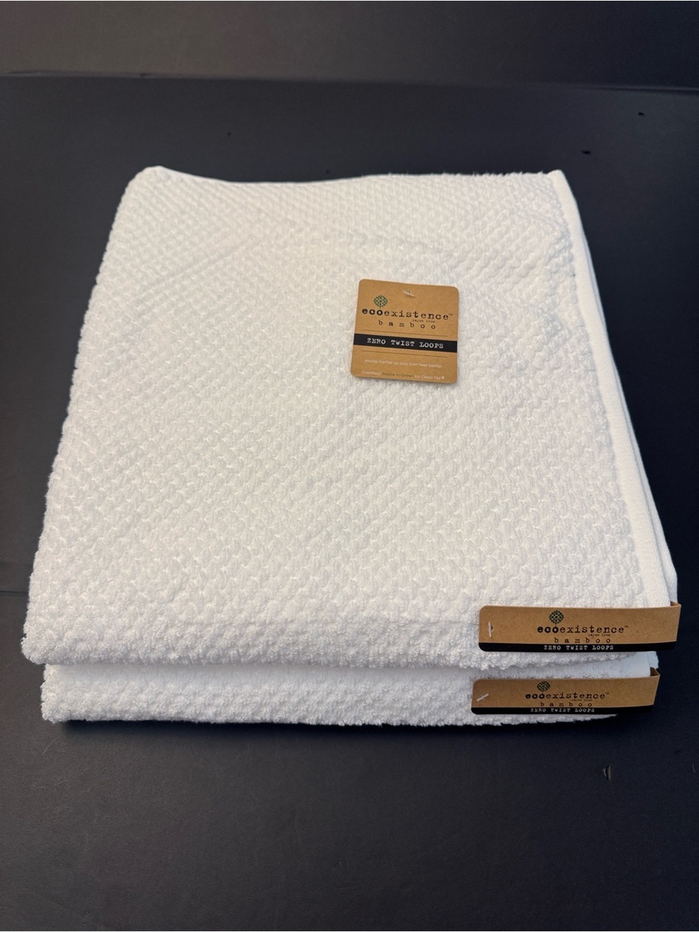 2pc ECOEXISTENCE Bamboo Zero Twist Loops Bath Towels - White